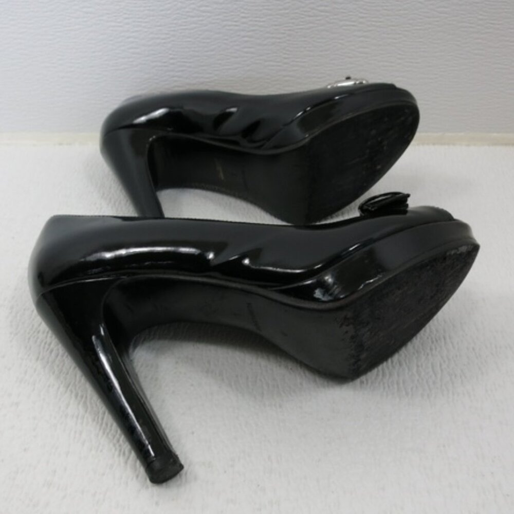 Barneys New York Black Patent Leather Dress Stiletto Belt Buckle Heels Sz 6 - Picture 2 of 6